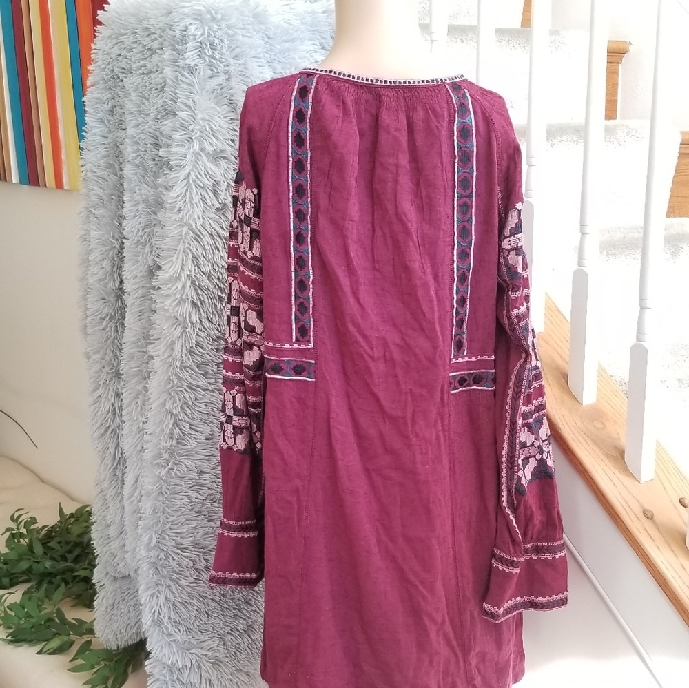 💚Free People All MyLife Embroidered Smocke Wine M - Picture 2 of 4